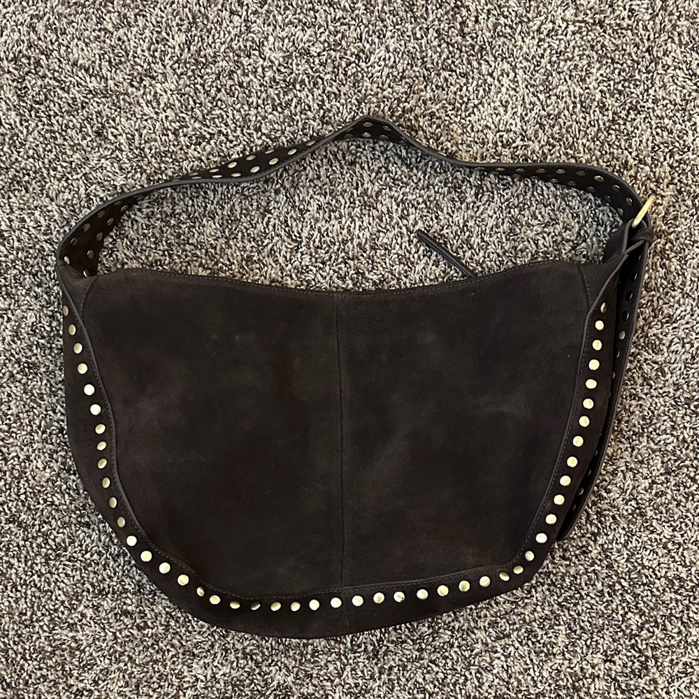 Studded Brown Suede Shoulder Bag